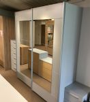 click to see larger image of This Jazzy Austin wardrobe is shown in Silk Grey and is in stock and available to view in our shworoom. It`s 181cm wide x 210cm high and comes with an adjustable shelf and rail in each compartment. FREE DELIVERY AND ASSEMBLY. ACLL 01656 657526 FOR MORE INFOMATION